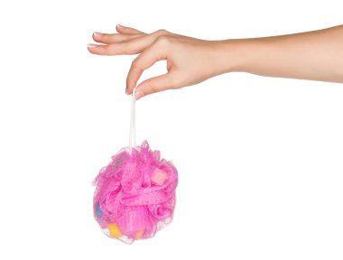 Hand with bath sponge clipart