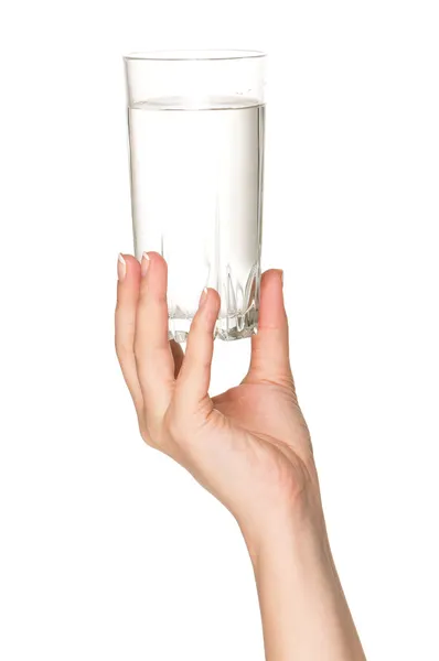 Main avec verre d'eau — Photo