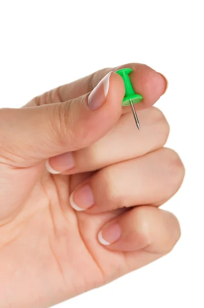 Hand with push pin — Stock Photo, Image