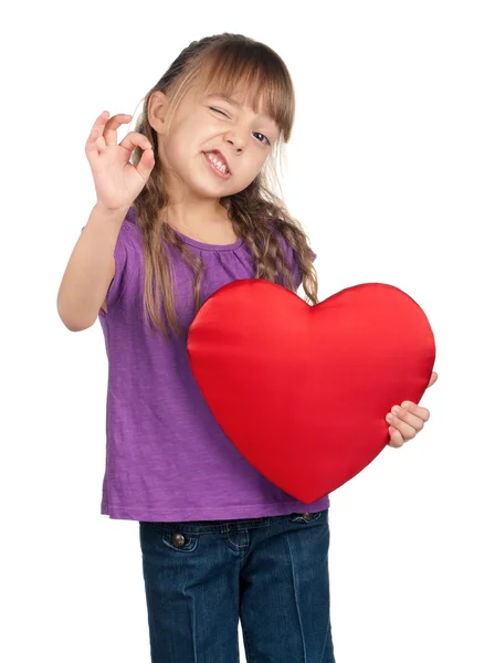 Κοριτσάκι με κόκκινη καρδιά — Φωτογραφία Αρχείου