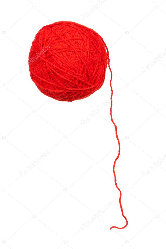 Red Ball Of Wool On White Background Stock Photo - Download Image