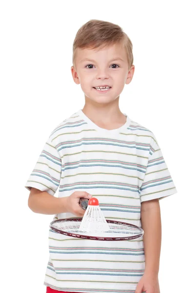 Мальчик с бадминтонной ракеткой — стоковое фото