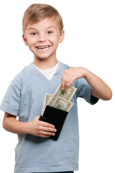 Мальчик с долларами — стоковое фото