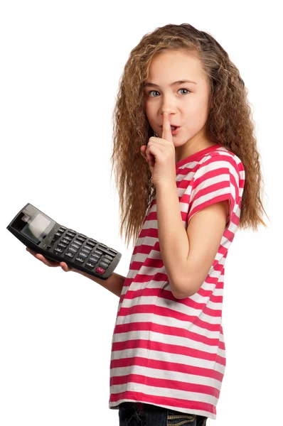 Girl with calculator — Stock Photo, Image