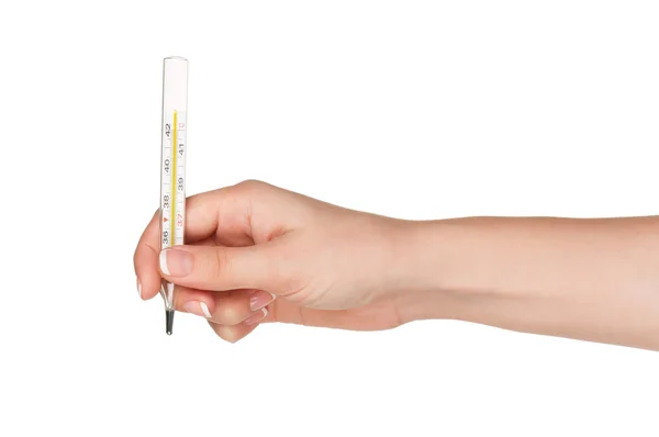 Hand met thermometer — Stockfoto