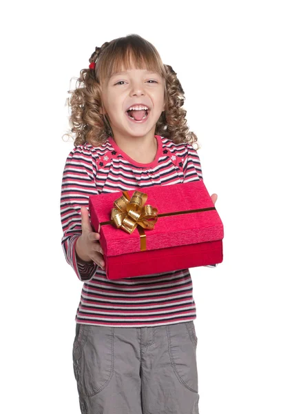 Bambina con confezione regalo — Foto Stock