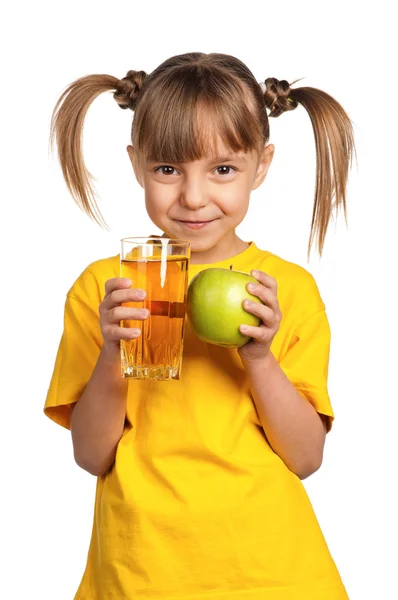 Menina com suco de maçã — Fotografia de Stock