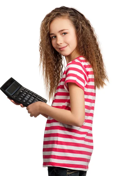 Flicka med miniräknare — Stockfoto