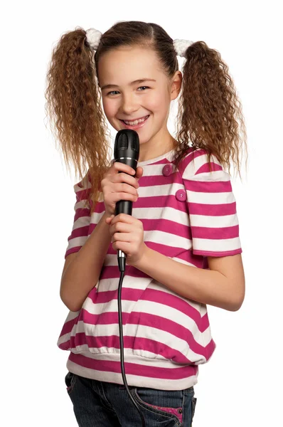 Girl with microphone — Stock Photo, Image