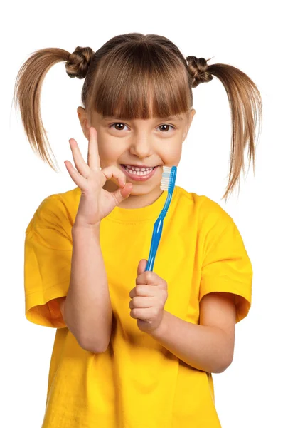 Κορίτσι με οδοντόβουρτσα — Φωτογραφία Αρχείου