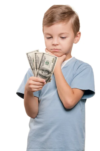 Junge mit Dollars — Stockfoto