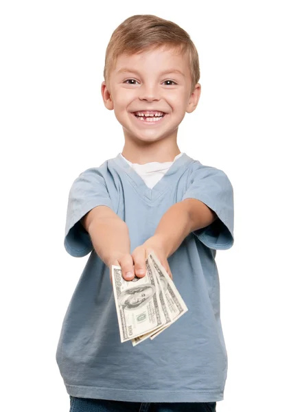 Junge mit Dollars — Stockfoto
