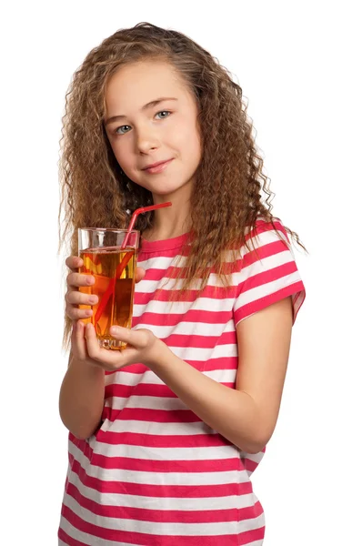 Chica con jugo de manzana — Foto de Stock