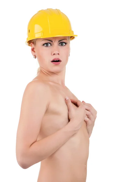 Girl with hard hat — Stock Photo, Image