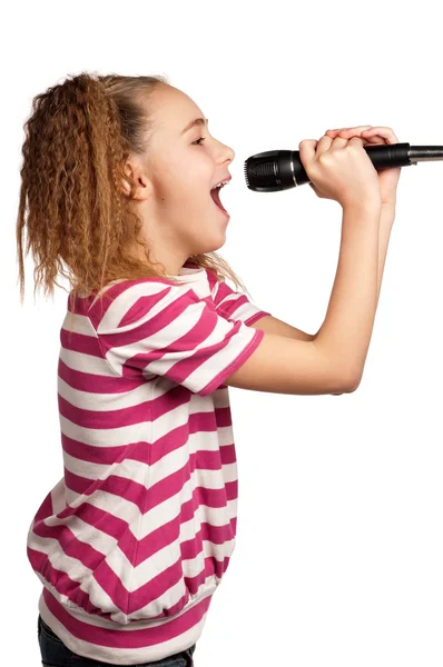 Dívka s mikrofonem — Stock fotografie