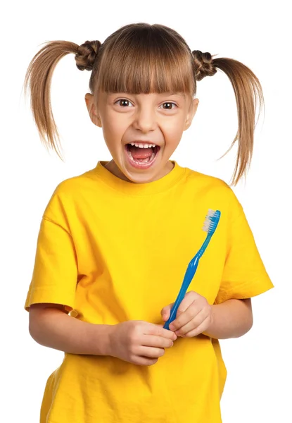 歯のブラシを持つ少女 — ストック写真