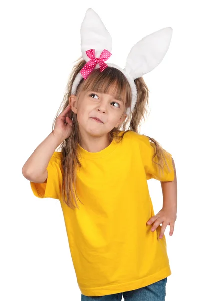 Liten flicka med bunny öron — Stockfoto