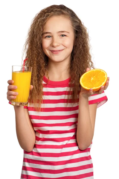 Lány, narancslé — Stock Fotó