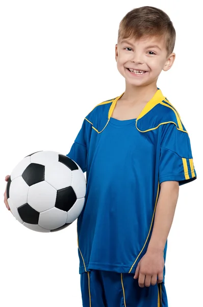 Мальчик в украинской национальной футбольной форме — стоковое фото