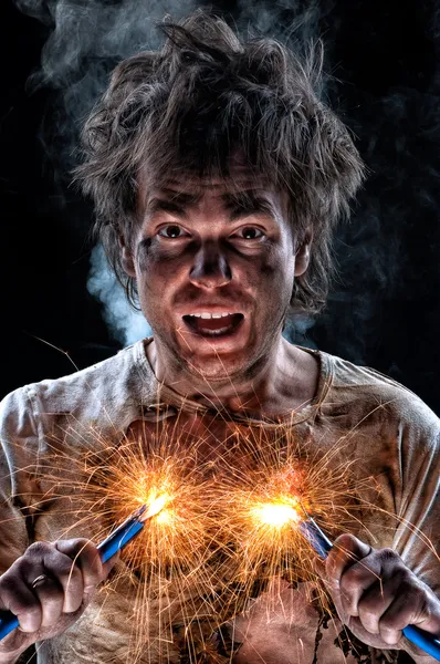 Crazy electrician — Stock Photo, Image