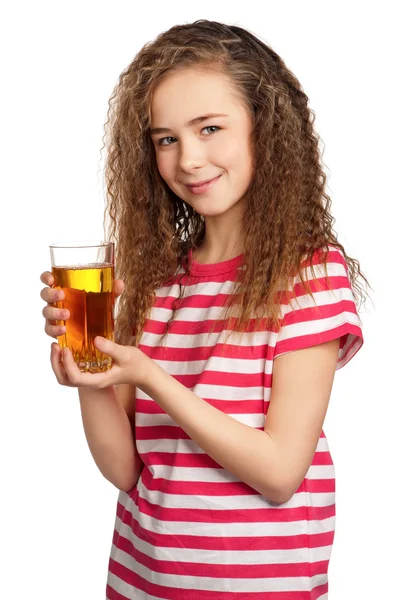 Menina com suco de maçã — Fotografia de Stock