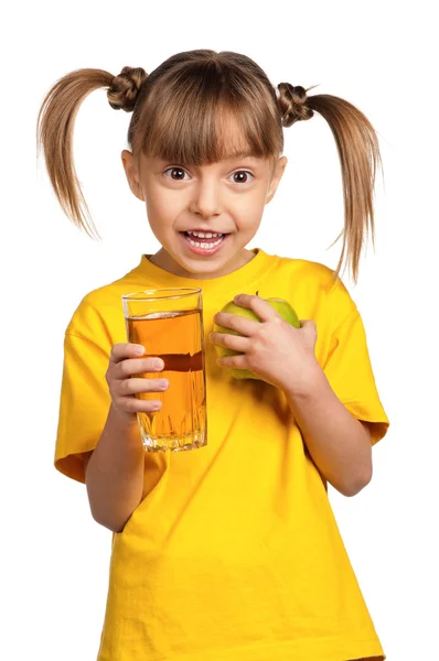 Elma suyu ile kız — Stok fotoğraf