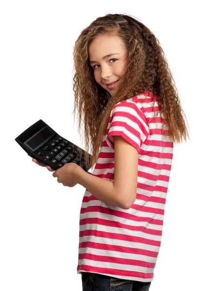 Girl with calculator — Stock Photo, Image