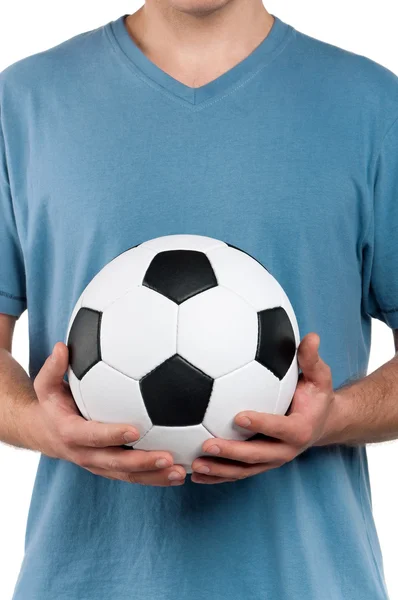 Muž s klasickým fotbalový míč — Stock fotografie