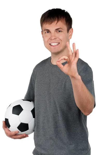 Uomo con pallone da calcio classico — Foto Stock