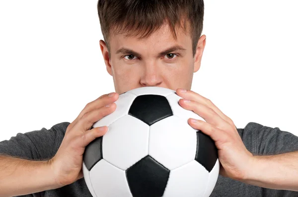 Чоловік з класичним футбольним м'ячем — стокове фото