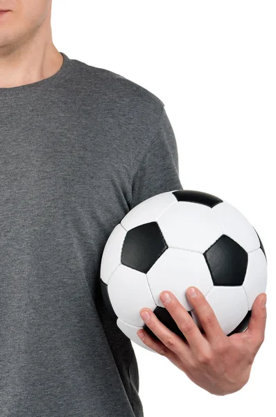 Man with classic soccer ball — Stock Photo, Image