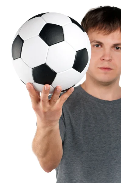 Man with classic soccer ball — Stock Photo, Image