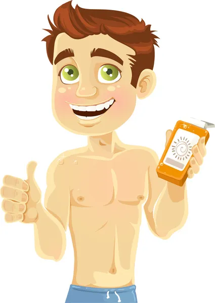 Young man with cream for sunburn — Stock Vector