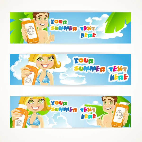 Sunny summer banner with young — Stock Vector