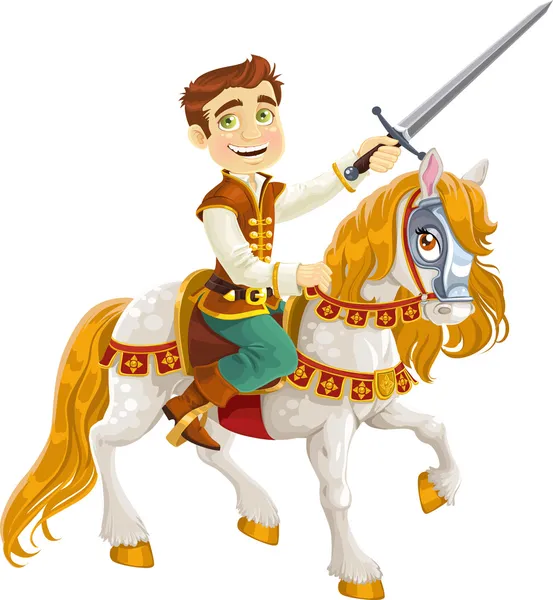 Принц, очаровывающий на белой лошади — стоковый вектор