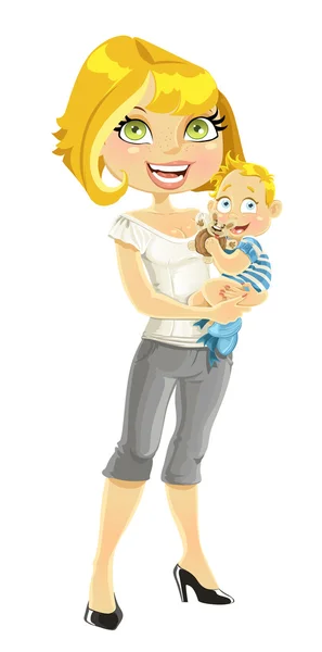 Jolie maman avec son fils dans les bras — Image vectorielle