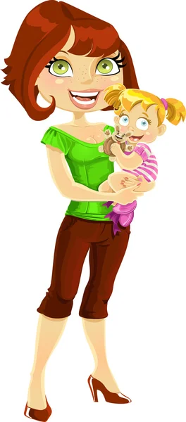 Jolie maman avec sa fille dans ses bras — Image vectorielle