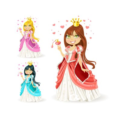 Beautiful fairy princess in a different color variations clipart