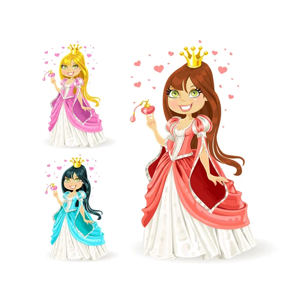 Mooie fee prinses in een verschillende kleurvariaties — Stockvector