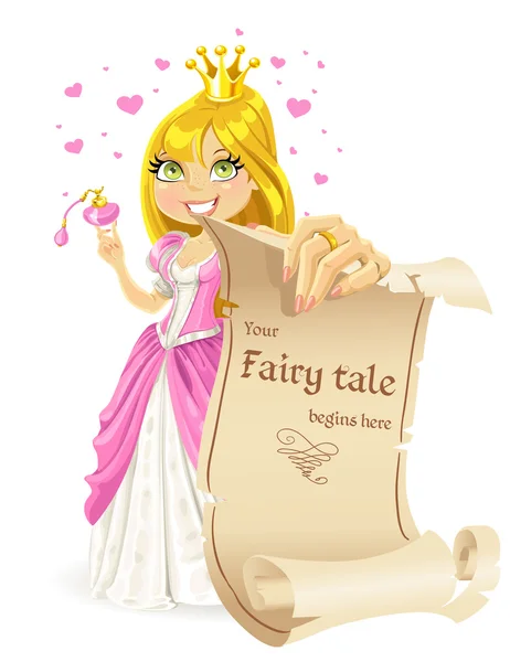 Sweetheart Princess with banners - your fairy tale begins here — Stock Vector
