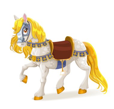 White magic horse saddled for the brave deeds clipart