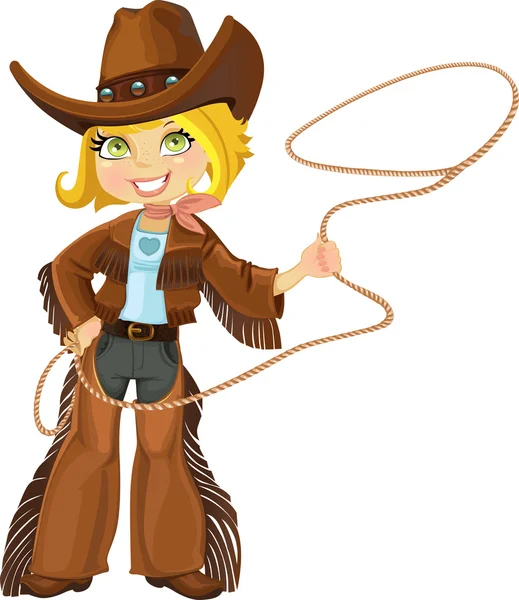Cowgirl bionda con lazo — Vettoriale Stock