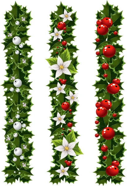 ヤドリギとヒイラギの緑のクリスマスの花輪 — ストックベクタ