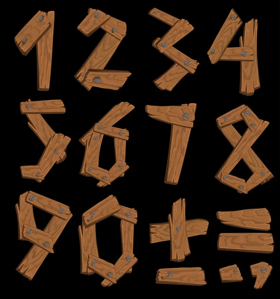 Le figure di legno tenuti insieme con chiodi su sfondo nero — Vettoriale Stock