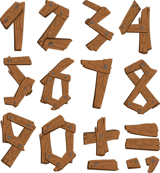 Цифры из дерева, проводимые совместно с ногтей — стоковый вектор