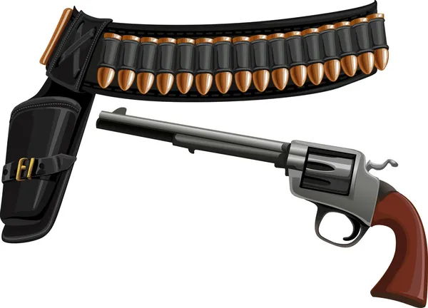 Revolver, een riemholster en munitie — Stockvector
