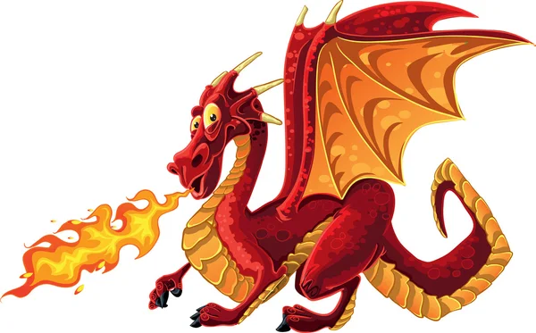 Fabulous magical red fire-spitting dragon — Stock Vector