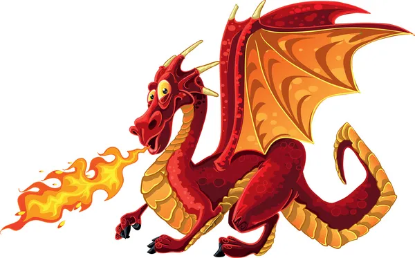 Fabuleux magique crachant feu rouge dragon — Image vectorielle