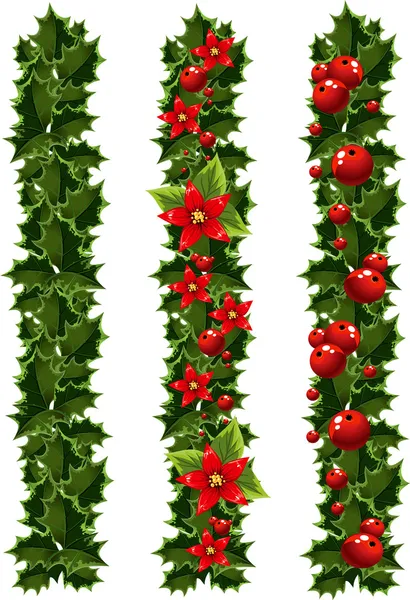 Green Christmas garlands of holly — Stock Vector