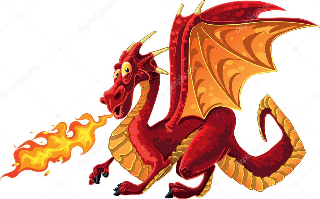 Fabulous magical red fire-spitting dragon